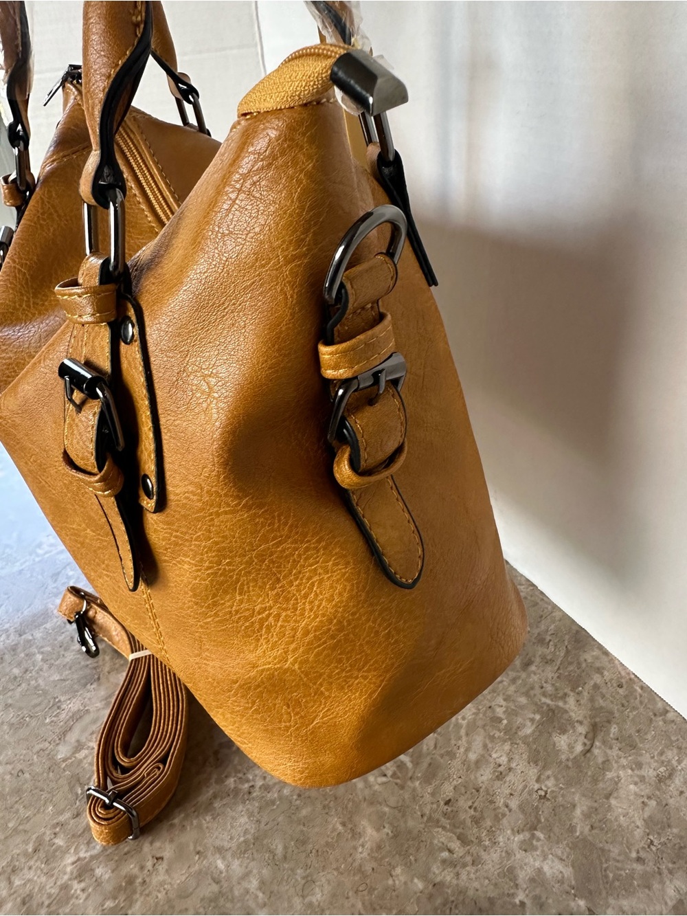 Edgy Distressed Mustard Satchel Crossbody Handbag Classic Chis Fall Hobo Purse - Picture 4 of 10